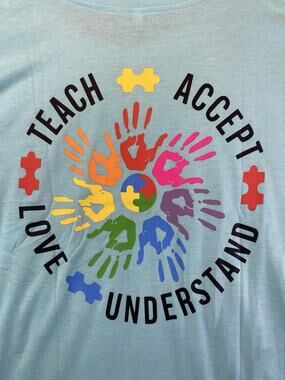 Men’s Blue Autism Awareness Graphic Print Crew Neck Short Sleeve T-Shirt Size M